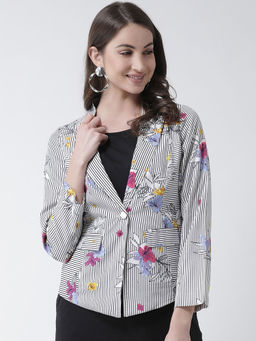 KASSUALLY - White Black Stripes Floral Basic Blazer