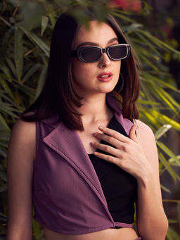 KASSUALLY - Mauve & Black Notch Collar Colored Block Crop Blazer
