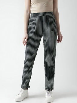 KASSUALLY - Black White Striped Regular Fit Trouser