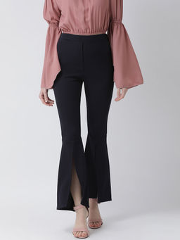 KASSUALLY - Navy Blue Front Slit Bell Bottom Pant