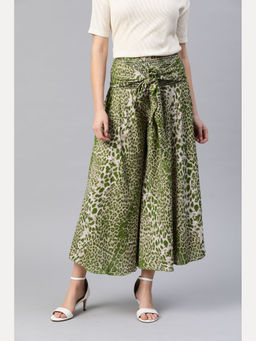 KASSUALLY - Green Flared Waist Belted Palazzo