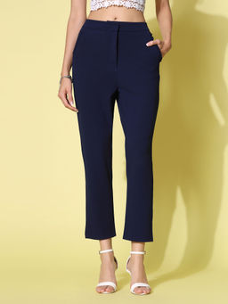 KASSUALLY - Navy Blue Solid Women Trouser