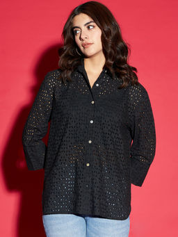 KASSUALLY - Eyelet Embroidered Button Up Oversized Shirt