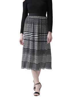 KASSUALLY - Black Women Black White Stripes Georgette Pleating Midi Skirt