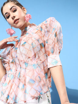 KASSUALLY - Multi Front Pleated Half Sleeve Top