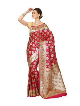 Banarasi Silk Works - Women Pink Katan Paithani Saree with Unstitched Blouse