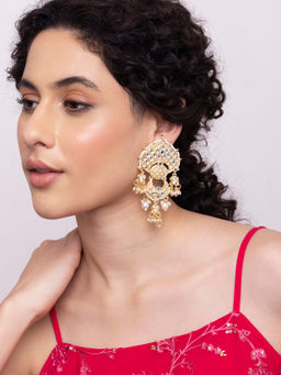 Indya - Gold Kundan Multi Drop Jhumka Earrings