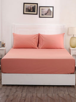 Maspar - Colorart Slumber Solid 200 Tc Cotton Peach Blossom Single Bed Sheet With 1 Pillow Cover