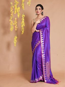 CHARUKRITI - Lavender Silk Zari Temple Borders & Chevron Pallu Handwoven Saree with Unstitched Blouse