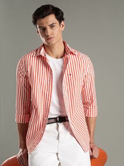 Tommy Hilfiger - Men Orange Stripes Casual Shirt
