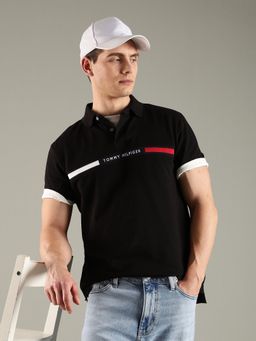 Tommy Hilfiger - Men Black Typography Polo T-Shirt