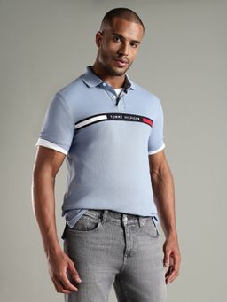 Tommy Hilfiger - Men Blue Typography Polo T-Shirt
