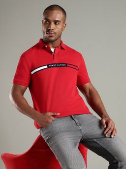 Tommy Hilfiger - Men Red Typography Polo T-Shirt
