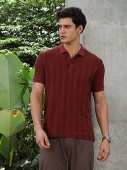 Campus Sutra - Men Red Stripes Polo T-Shirt