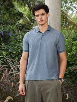 Campus Sutra - Men Blue Textured Polo T-Shirt