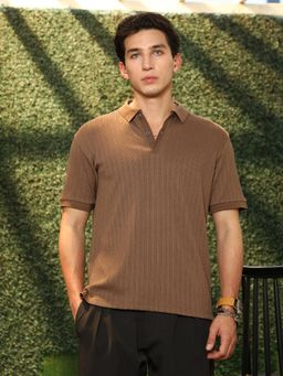Campus Sutra - Men Brown Stripes Polo T-Shirt