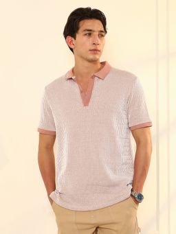 Campus Sutra - Men Pink Stripes Polo T-Shirt