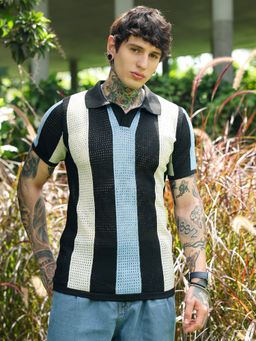 Campus Sutra - Men White Stripes Polo T-Shirt