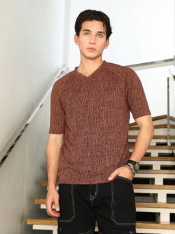 Campus Sutra - Men Brown Textured T-Shirt