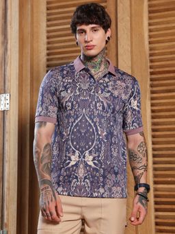 Campus Sutra - Men Blue Floral Polo T-Shirt