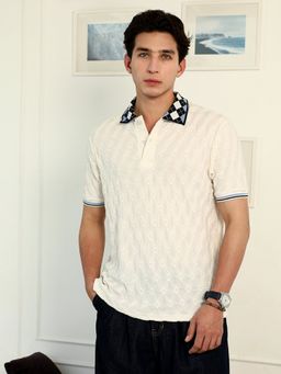 Campus Sutra - Men White Textured Polo T-Shirt
