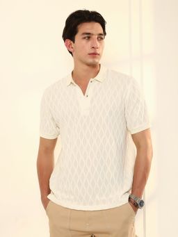 Campus Sutra - Men White Textured Polo T-Shirt