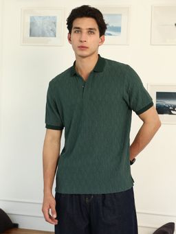 Campus Sutra - Men Green Textured Polo T-Shirt