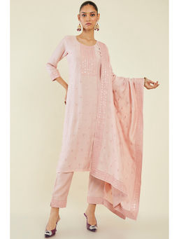 Soch - Women Peach Cotton Silk Embroidered Suit (Set of 3)