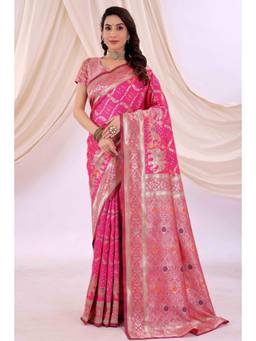 Nyri - New Trendy Silk Blend Banarasi Woven Designer Saree With Unstitched Blouse - Pink