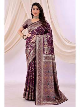 Nyri - New Trendy Silk Blend Banarasi Woven Designer Saree With Unstitched Blouse - Wine