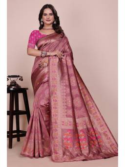 Nyri - New Trendy Silk Blend Banarasi Woven Designer Saree With Unstitched Blouse - Peach