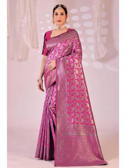 Nyri - New Trendy Silk Blend Banarasi Woven Designer Saree With Unstitched Blouse - Pink