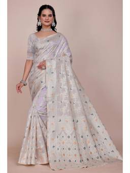 Nyri - New Trendy Silk Blend Banarasi Woven Designer Saree With Unstitched Blouse - White