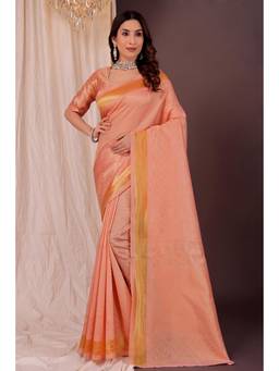Nyri - New Trendy Silk Blend Banarasi Woven Designer Saree With Unstitched Blouse - Peach
