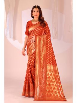 Nyri - New Trendy Silk Blend Banarasi Woven Designer Saree With Unstitched Blouse - Orange