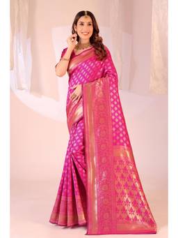 Nyri - New Trendy Silk Blend Banarasi Woven Designer Saree With Unstitched Blouse - Pink