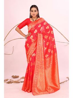 Nyri - New Trendy Silk Blend Banarasi Woven Designer Saree With Unstitched Blouse - Rust