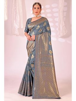 Nyri - New Trendy Silk Blend Banarasi Woven Designer Saree With Unstitched Blouse - Grey