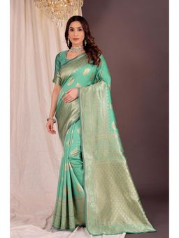 Nyri - New Trendy Silk Blend Banarasi Woven Designer Saree With Unstitched Blouse - Olive