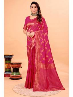 Nyri - New Trendy Silk Blend Banarasi Woven Designer Saree With Unstitched Blouse - Pink