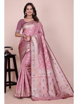 Nyri - New Trendy Silk Blend Banarasi Woven Designer Saree With Unstitched Blouse - Pink