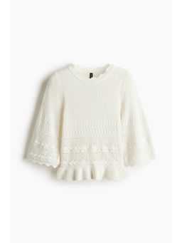 H&M - Women White Frill-Trimmed Pointelle-Knit Jumper