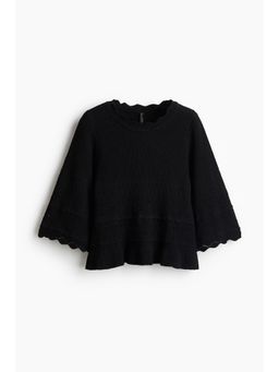 H&M - Women Black Frill-Trimmed Pointelle-Knit Jumper