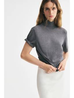 H&M - Women Grey Fine-Knit Polo-Neck Top