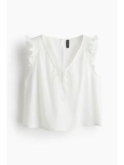 H&M - Women White Frill-Trimmed Cotton Top