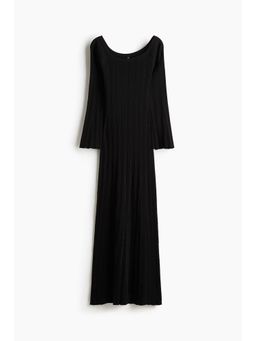H&M - Women Black Ribbed Off-The-Shoulder Dress