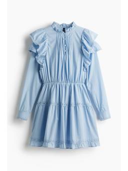 H&M - Women Blue Frill-Trimmed Cotton Dress