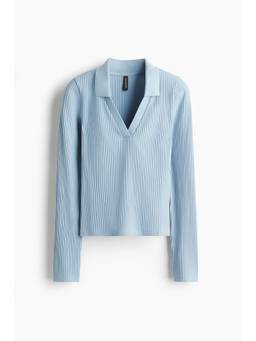 H&M - Women Blue Ribbed Colla Top