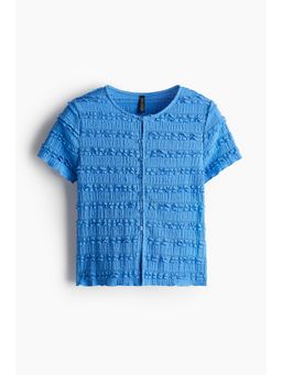 H&M - Women Blue Frill-Trimmed Button-Front Top