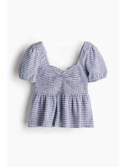 H&M - Women Blue Smocked Peplum Blouse